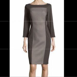 Lafayette 148 3/4-Sleeve Honeycomb-Panel Sheath Dress Granite